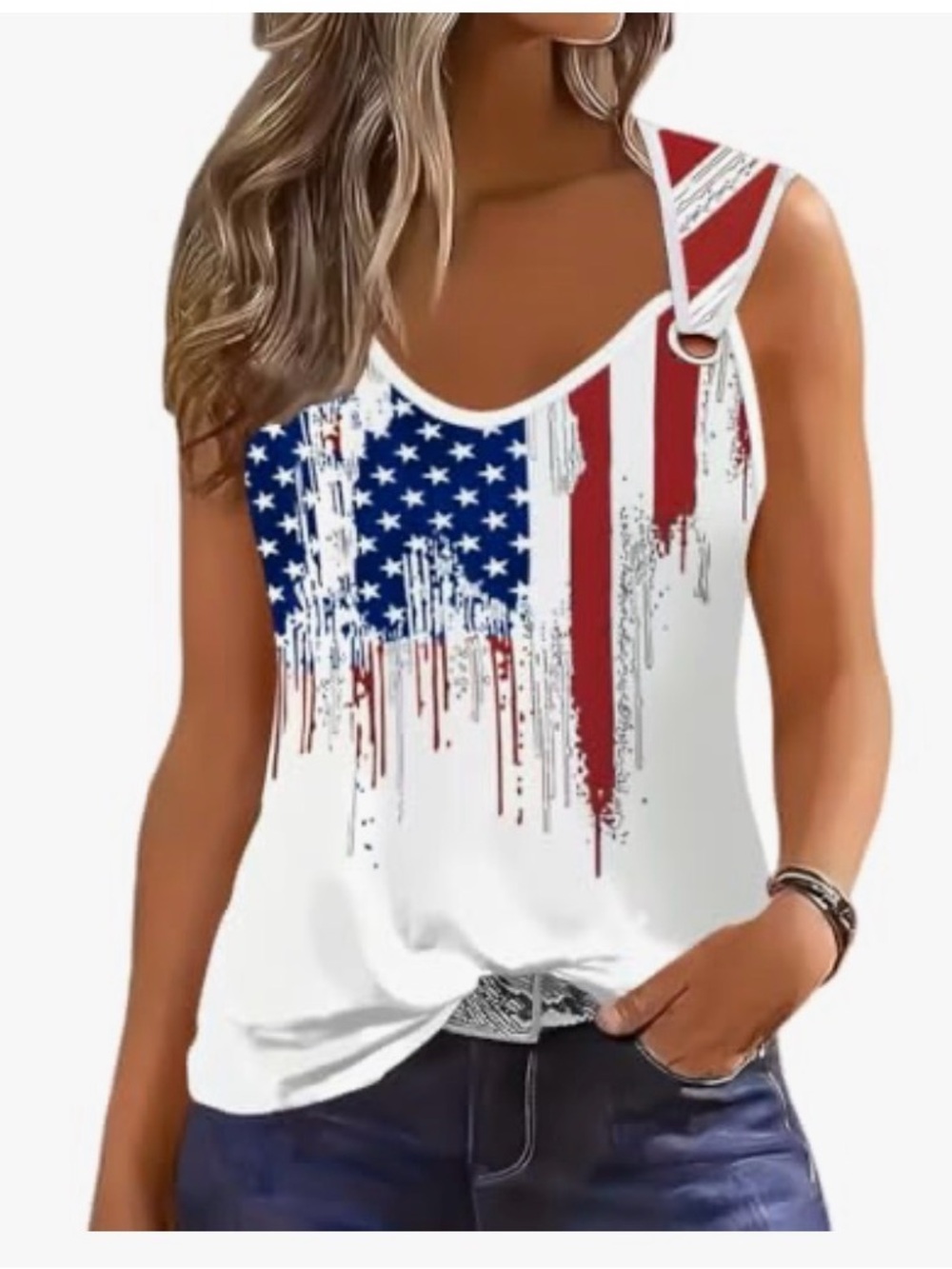 American Flag Graphic White Tank Top for Women NWT